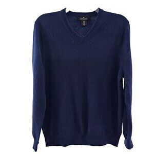 Daniel Bishop Men’s Extra Fine Merino Wool Blue V-Neck Sweater - Size Medium
